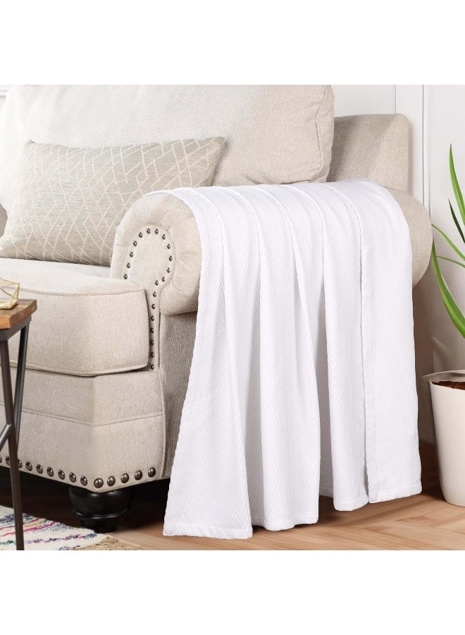 Superior Superior Metro AllSeason Cotton Blanket Woven Blanket for Couch Bed Bedding Farmhouse Home Essentials Cute and Cozy Bohemian Blankets Herringbone Weave King White  - Image 5