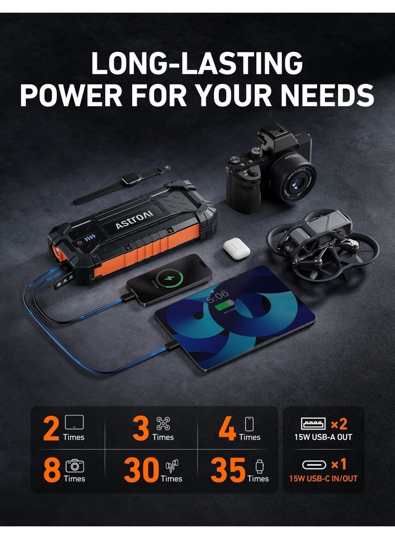 AstroAI S8 Ultra 4000A Car Jumper Starter Batteries Portable Car Jump Starters for Up to 10.0L Gas & 8.0L Diesel Engines Portable 12V Portable Jump Box with 3 Modes Flashlight Auto Battery Booster with Jumper Cable Father's Day Gift Present for Dad - Image 5