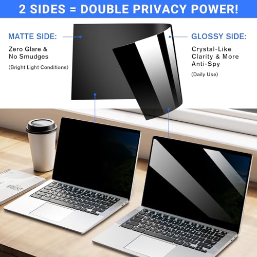 ZOEGAA 4-way 360° Privacy Screen For 14 Inch 16:10 Laptop That Screen Size is 11.9 in Wide and 7.4 in High. Removable Privacy Screen For Laptop Monitor, Anti Glare And Blue Light, Compatible With HP Dell Lenovo Asus Samsung Acer Thinkpad - Image 5