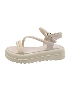 Thick Bottom Womens Sandals 2024 Summer New Style Korean Version One-Row Strap Sponge Heel Roman Sandals Wholesale Creamy-white