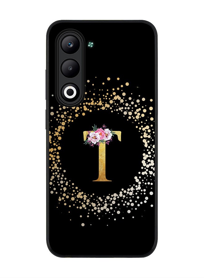 For Oppo A5 5G / A5 4G Case,Slim fit Camera Protection, Shockproof Thin Phone cover  - Custom Monogram Floral - T ( Black )