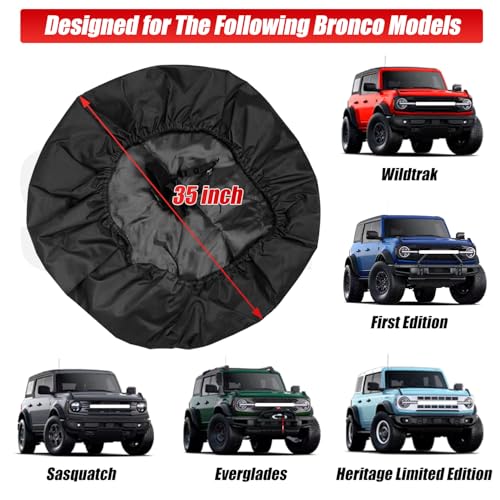 EVGoXMods 35 Inches Spare Tire Covers for Ford Bronco Badlands, Wildtrak, First Edition, Sasquatch, Everglades, Heritage Limited Edition, Wheel Tyre Protectors with Backup Camera Hole Exterior Accessories - Image 2