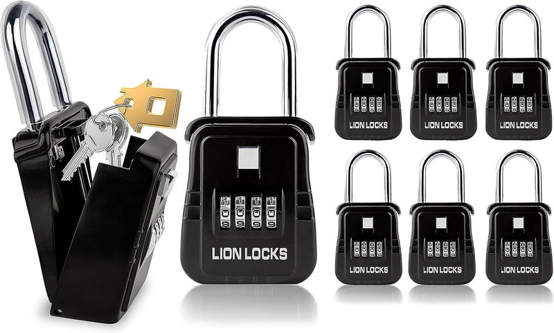 Lion Locks 1500 Key Lock Box with Code, Lockbox for Keys Outdoor, Realtor Lock Box for Short-Term Rentals, Holds 5 Keys (6 Pack, Black) - Image 1