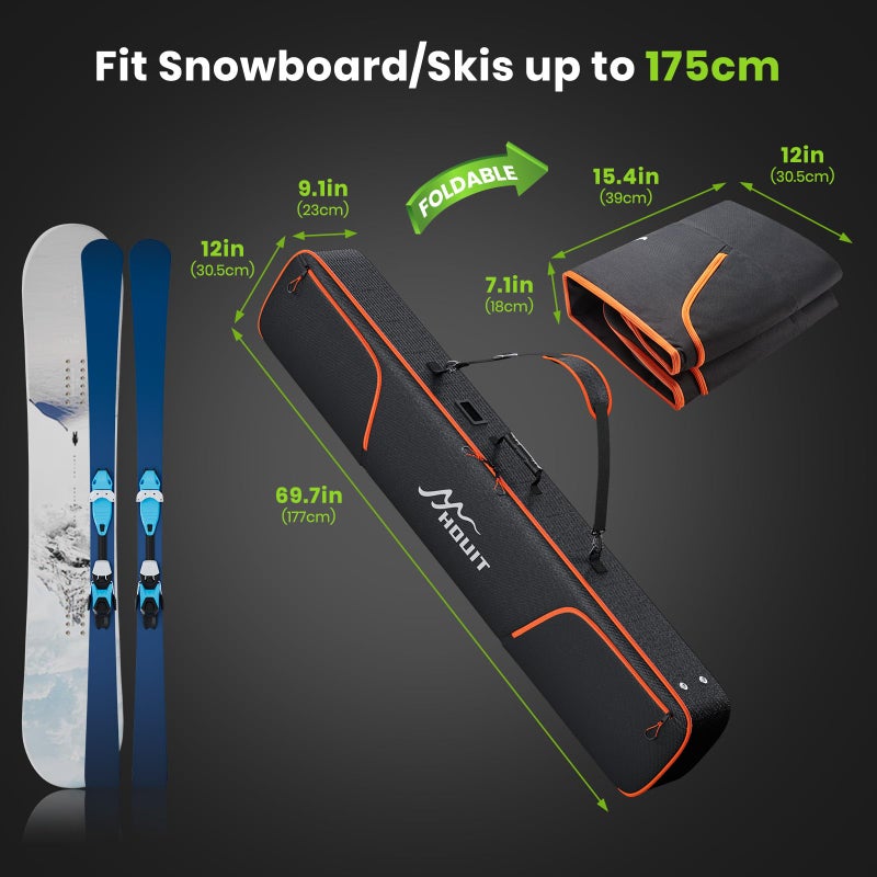 HOUIT Padded Snowboard Bag, Waterproof Snowboard Travel Bags for Air Travel Flying - 1680D Reinforced, Length in 175cm, with Mesh Pocket, Ski Pole Pocket - Image 2