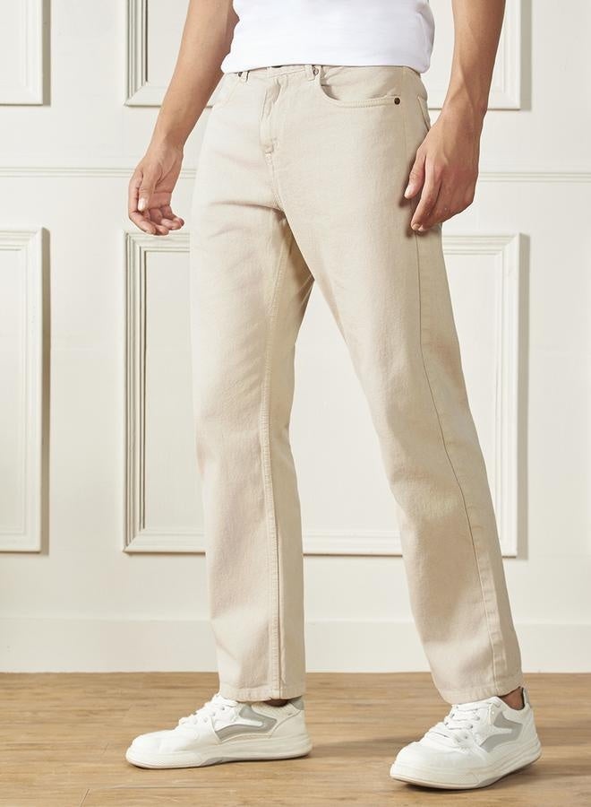 Dennis Lingo Men'S Ecru 100% Cotton Denim Full Length Relaxed Jeans - Image 5