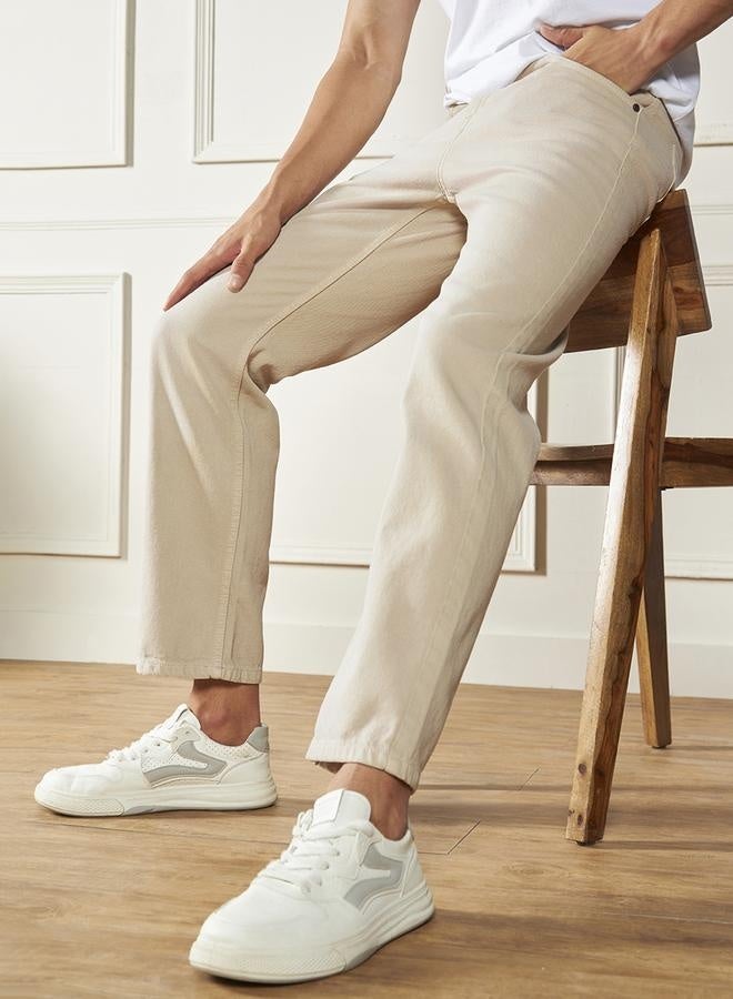 Dennis Lingo Men'S Ecru 100% Cotton Denim Full Length Relaxed Jeans - Image 3