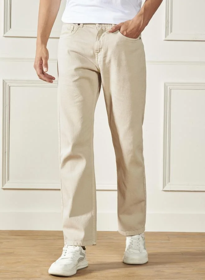 Dennis Lingo  Men'S Ecru 100% Cotton Denim Full Length Relaxed Jeans for Men | Best Price UAE