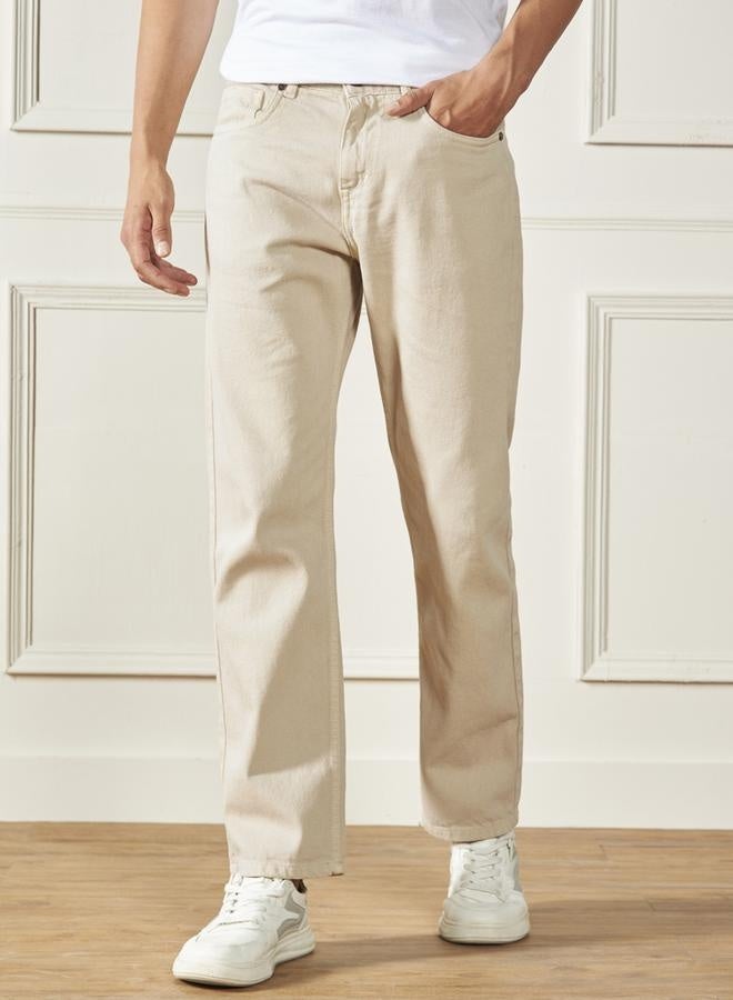Dennis Lingo Men'S Ecru 100% Cotton Denim Full Length Relaxed Jeans - Image 4