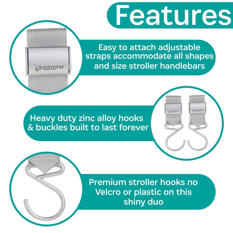 BUGGYGEAR Boutique Stroller Hooks, Platinum, 2 Count - Image 3