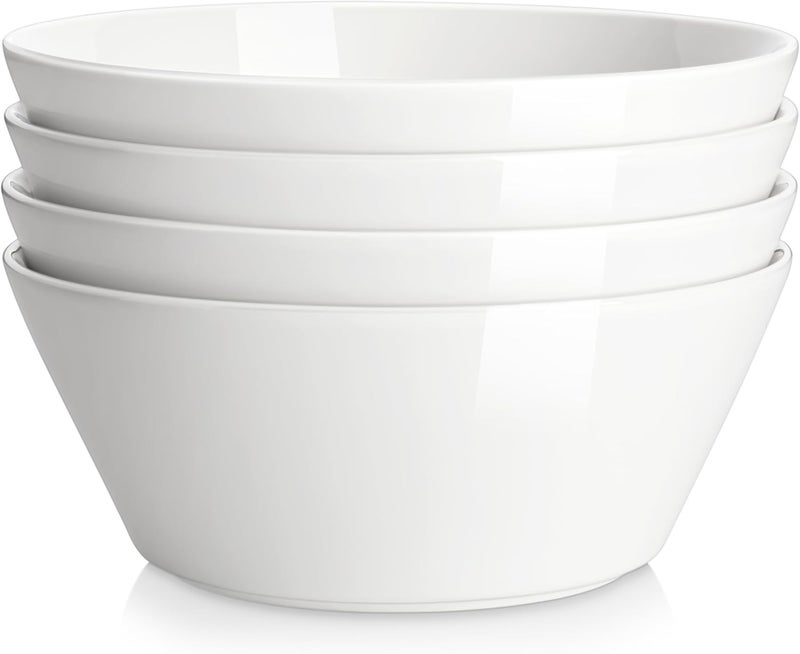 MALACASA Large Salad  Soup Bowls  Set of 4 60 OZ Porcelain White Bowls for Ramen Pasta Pho  Microwave  Dishwasher Safe - Image 1