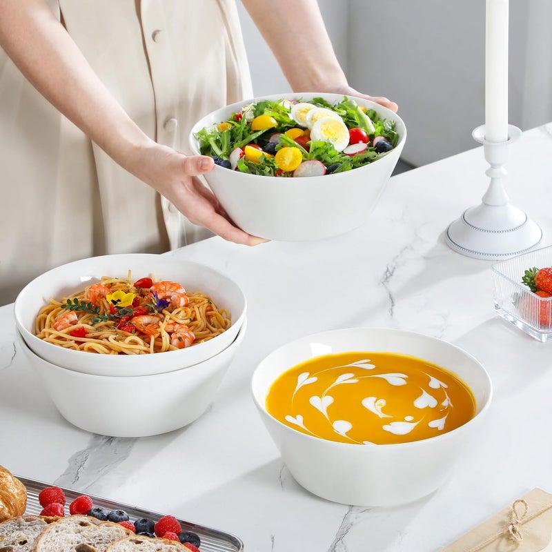 MALACASA Large Salad  Soup Bowls  Set of 4 60 OZ Porcelain White Bowls for Ramen Pasta Pho  Microwave  Dishwasher Safe - Image 5