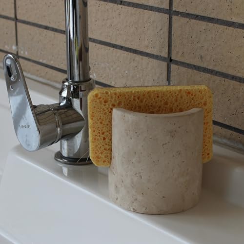 Nawgnail Natural Marble Travertine Sponge Holder for Kitchen Counter, Drying Rack, Sponge Caddy for Sink Organizer - Beige Travertine - Image 3