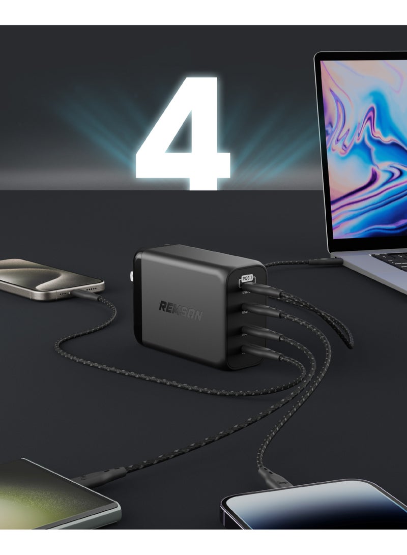 Remson شاحن ريمسون بريستو تشارج 240 واط PD GaN 2 5 منافذ USB-C محول طاقة حائط للشحن السريع متوافق مع آيفون 16/15/14/13/ميني/برو/برو ماكس/SE/11/XR/XS، سامسونج S22+/S22، ماك بوك برو/إير، آيباد وأجهزة اللابتوب - Image 2