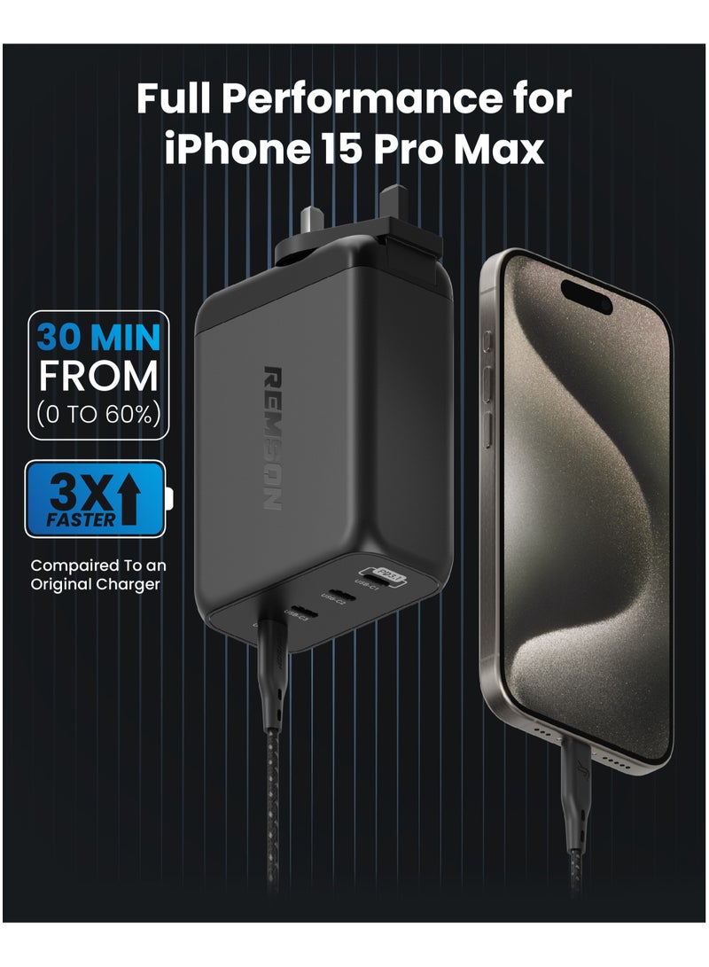 Remson شاحن ريمسون بريستو تشارج 240 واط PD GaN 2 5 منافذ USB-C محول طاقة حائط للشحن السريع متوافق مع آيفون 16/15/14/13/ميني/برو/برو ماكس/SE/11/XR/XS، سامسونج S22+/S22، ماك بوك برو/إير، آيباد وأجهزة اللابتوب - Image 5