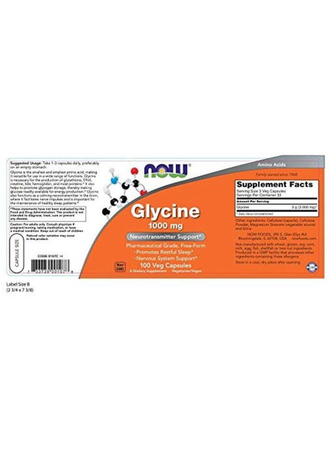 Now Foods Glycine 1000 mg Dietary Supplement - 100 Capsules - Image 3