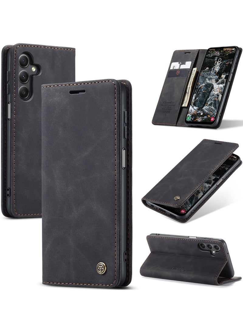 CaseMe Samsung Galaxy A25 5G Case Wallet Case Book Folding Flip Folio Case with Magnetic Kickstand Card Slots Protective Cover - Black - Image 1