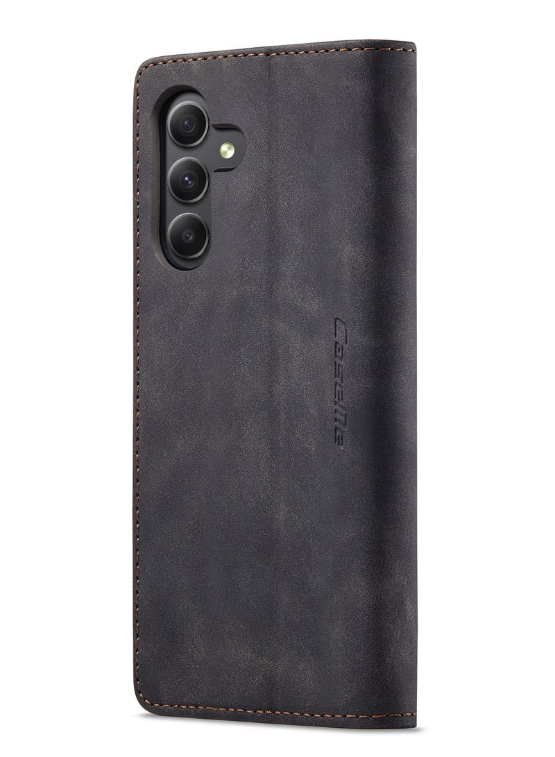 CaseMe Samsung Galaxy A25 5G Case Wallet Case Book Folding Flip Folio Case with Magnetic Kickstand Card Slots Protective Cover - Black - Image 3