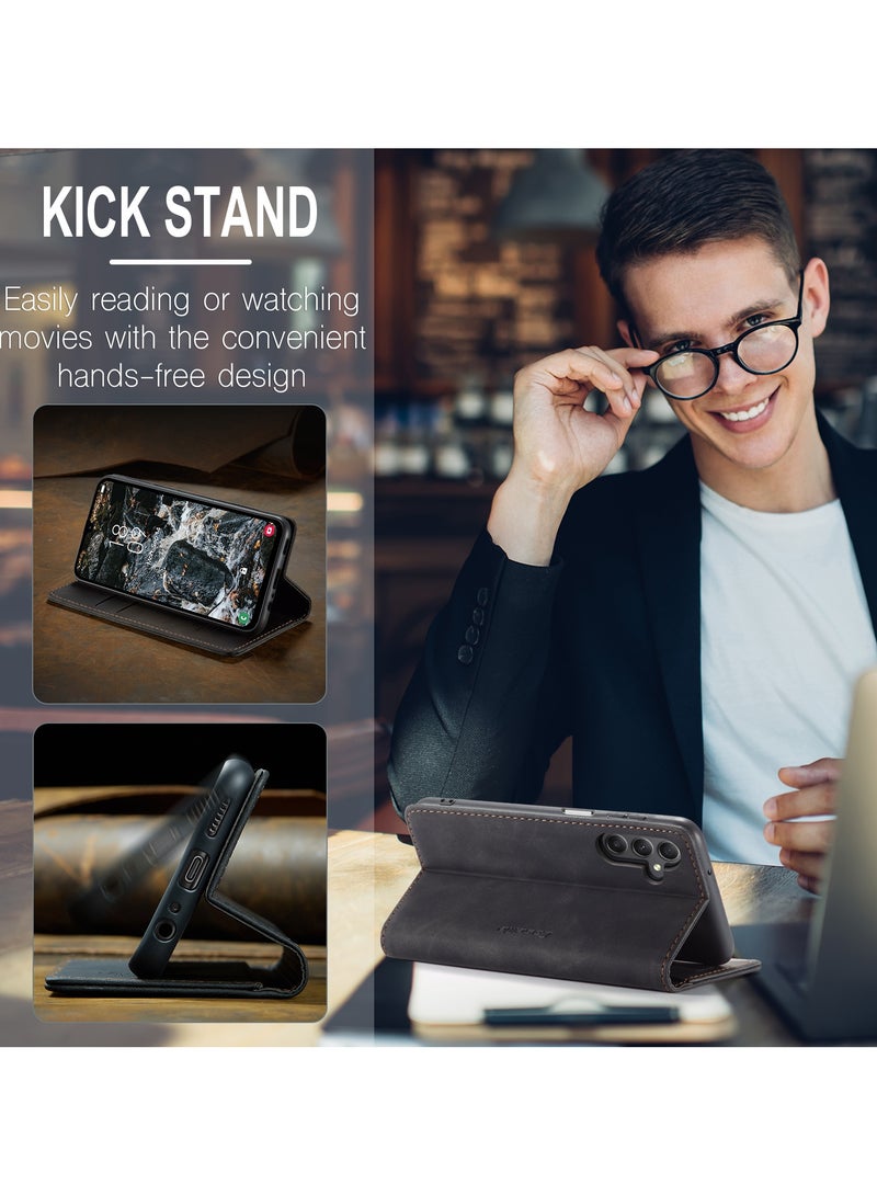 CaseMe Samsung Galaxy A25 5G Case Wallet Case Book Folding Flip Folio Case with Magnetic Kickstand Card Slots Protective Cover - Black - Image 4