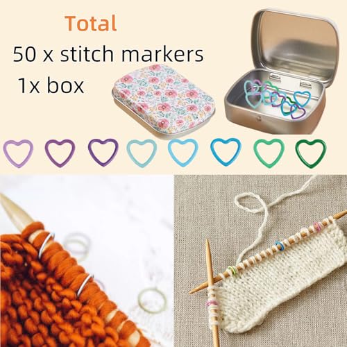 Hilsayum Round Shape Knitting Stitch Markers,50Pcs Multicolor Metal Stitch Markers with Floral Design Small Tin Box - Image 5