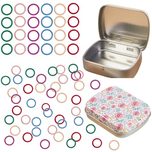 Hilsayum Round Shape Knitting Stitch Markers,50Pcs Multicolor Metal Stitch Markers with Floral Design Small Tin Box - Image 1