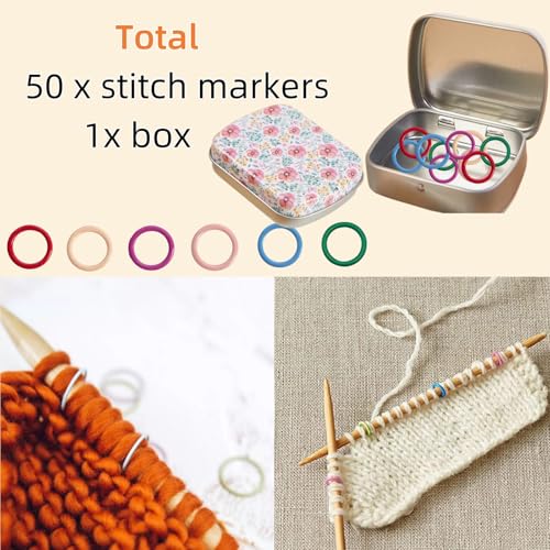 Hilsayum Round Shape Knitting Stitch Markers,50Pcs Multicolor Metal Stitch Markers with Floral Design Small Tin Box - Image 4