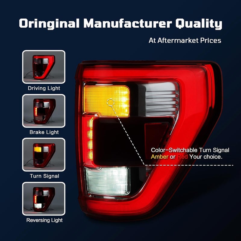STRAUTOS Chrome LED Right Passenger Side Tail Light for 2021-2023 Ford F150 - Image 4