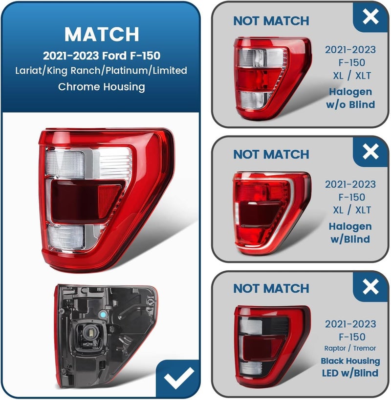 STRAUTOS Chrome LED Right Passenger Side Tail Light for 2021-2023 Ford F150 - Image 5