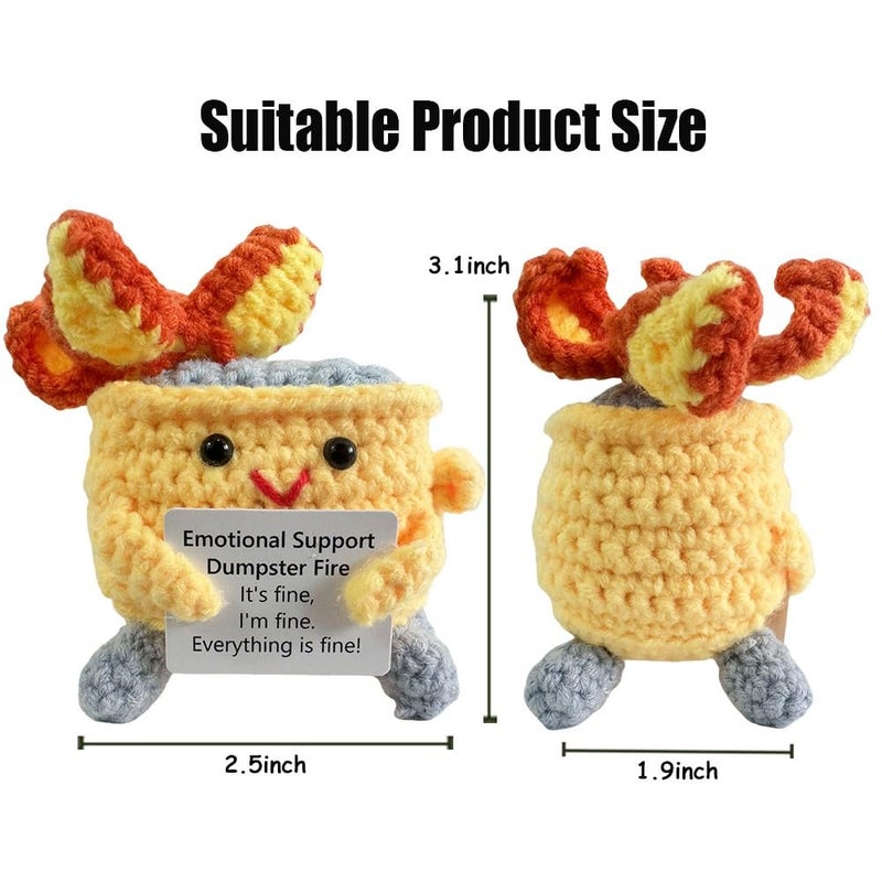 Rovyfota Emotional Support Crochet Dumpster Fire With Positive Card Cute Room Decor Knitted Toys Funny Crochet Support Buddies Gifts For Friends (Yellow) - Image 3