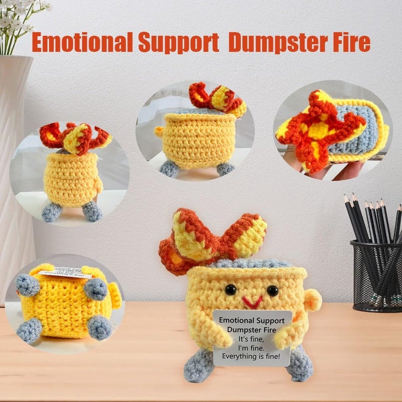 Rovyfota Emotional Support Crochet Dumpster Fire With Positive Card Cute Room Decor Knitted Toys Funny Crochet Support Buddies Gifts For Friends (Yellow) - Image 4