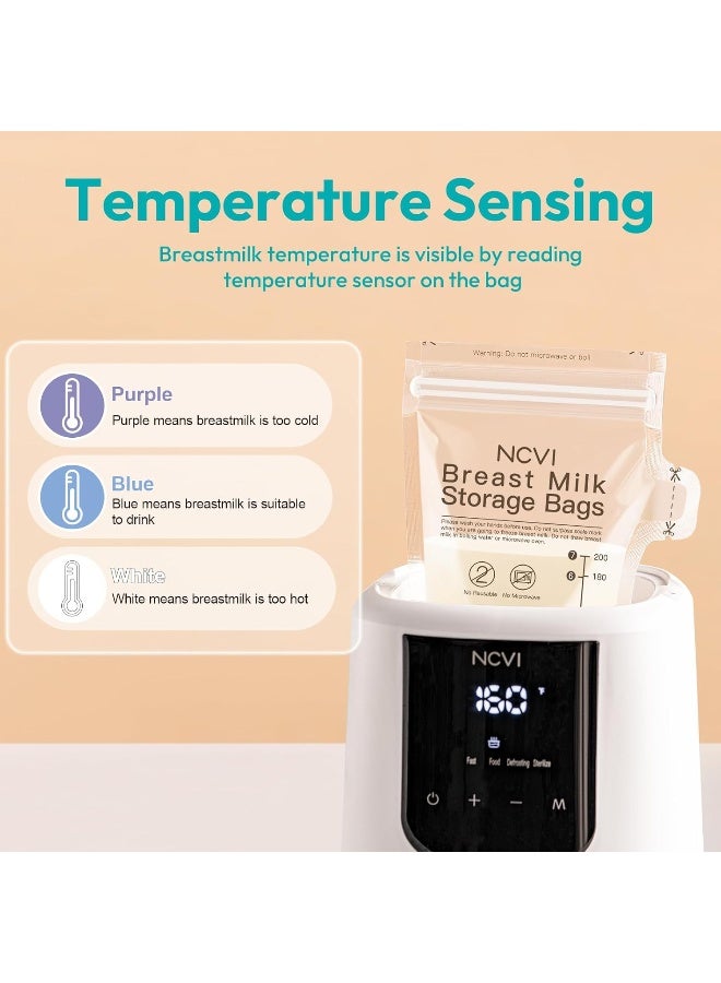 NCVI أكياس تخزين حليب الثدي NCVI، 90 كيس لتخزين الحليب للرضاعة الطبيعية، أكياس تخزين حليب الثدي سعة 7 أونصات مع استشعار درجة الحرارة، معقمة مسبقًا، قائمة بذاتها، فوهة سهلة الصب، مانعة للتسرب، خالية من BPA - Image 2