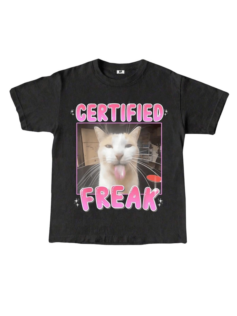 SXV STYLE 'Certified Freak ’ Printed Cool Aesthetic Oversized Baggy T-Shirt (in, Alpha, XS, Regular, Black) - Image 1