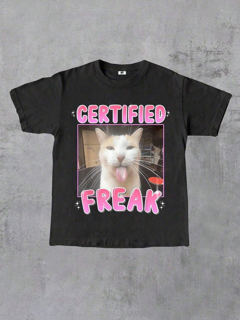 SXV STYLE 'Certified Freak ’ Printed Cool Aesthetic Oversized Baggy T-Shirt (in, Alpha, XS, Regular, Black) - Image 3