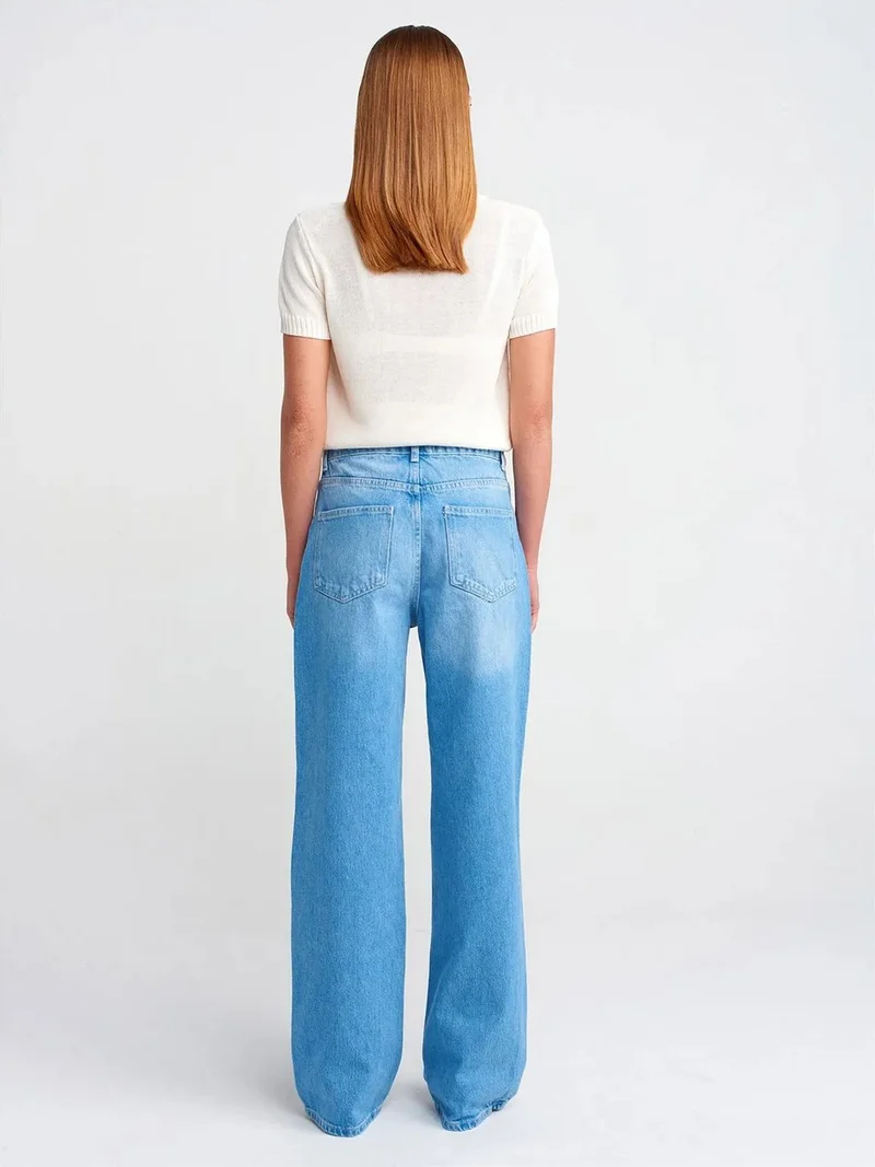 ديلفين Dilvin High-Waist Wide-Leg Cotton Denim Jeans