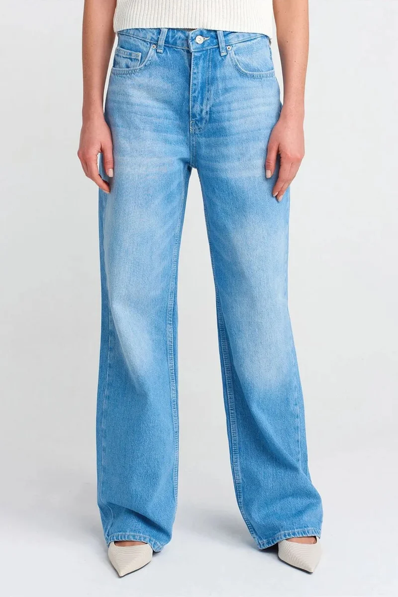 Dilvin Light-Mid Blue Denim DILVIN High-Waist Wide-Leg Cotton Denim Jeans for Women | Best Price UAE