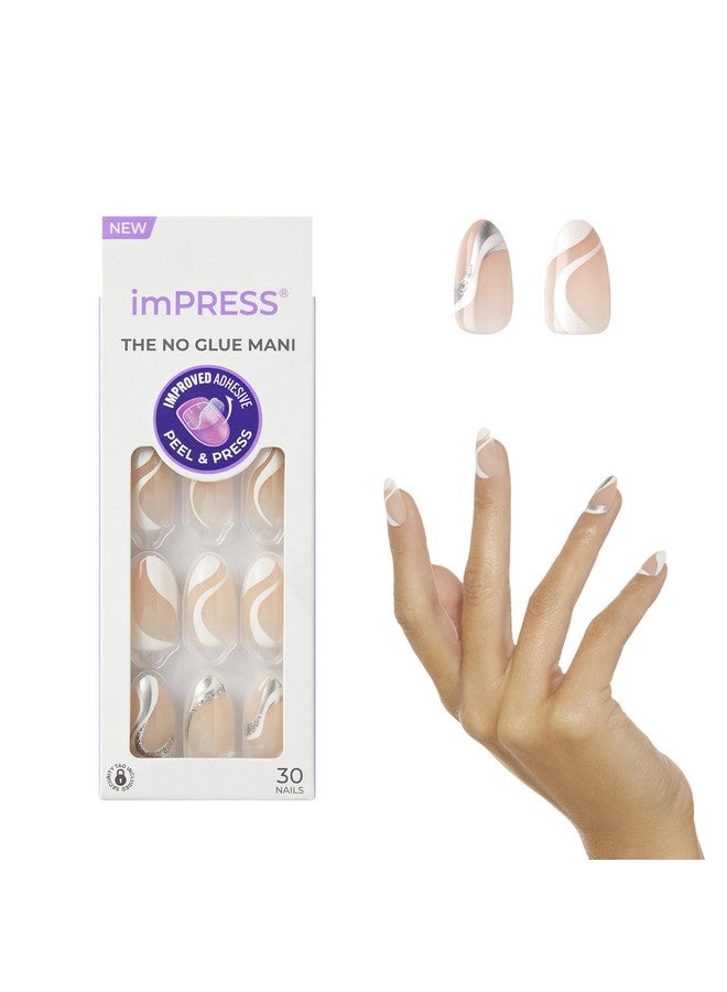 إمبريس أظافر KISS imPRESS بدون غراء، تصميم "في ذهني"، أبيض، مقاس متوسط، شكل لوز، تتضمن 30 ظفرًا، وسادة تحضير، ورقة تعليمات، عصا مانيكير واحدة، مبرد صغير واحد - Image 1
