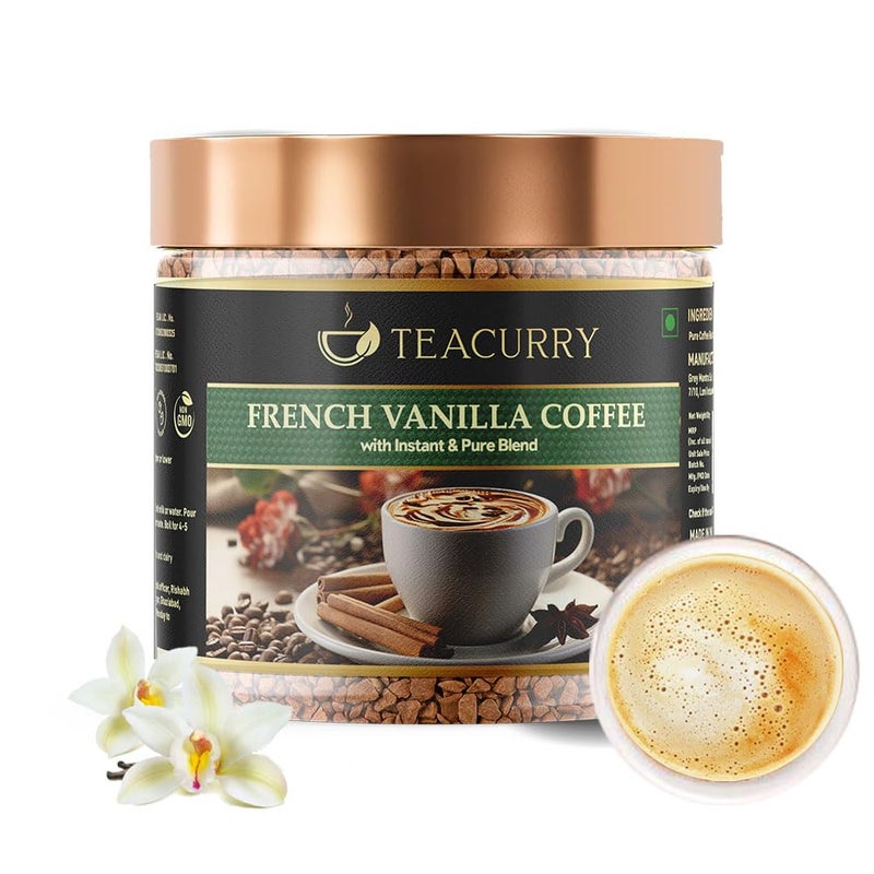 Teacurry French Vanilla Instant Coffee Powder (50g, 50 Cups) - Freeze Dried Arabica Coffee, Hot & Cold Brew - Image 1