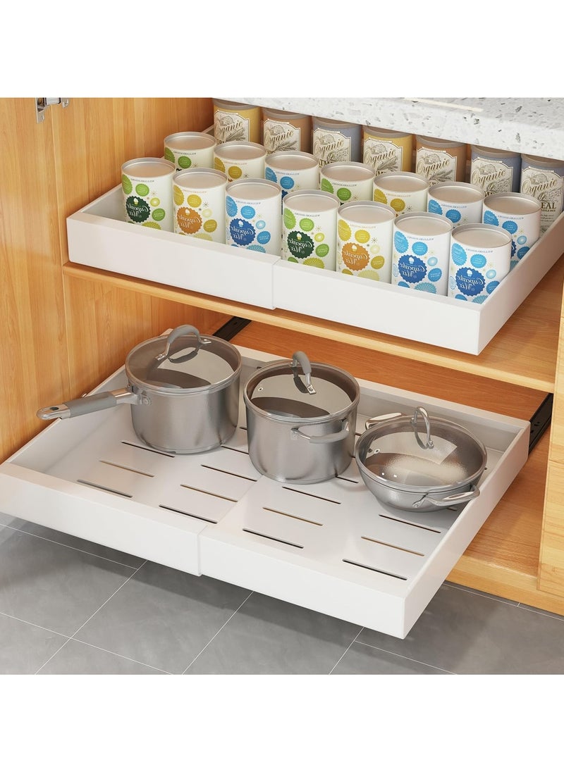 Pull Out Cabinet Organizer, Expandable Width(32-52cm) Heavy Duty Pull Out Drawers Cabinets Storage, No Punch Slide Out Drawer Cabinet Organization for Kitchen, Pantry, Bathroom (White-1 piece)