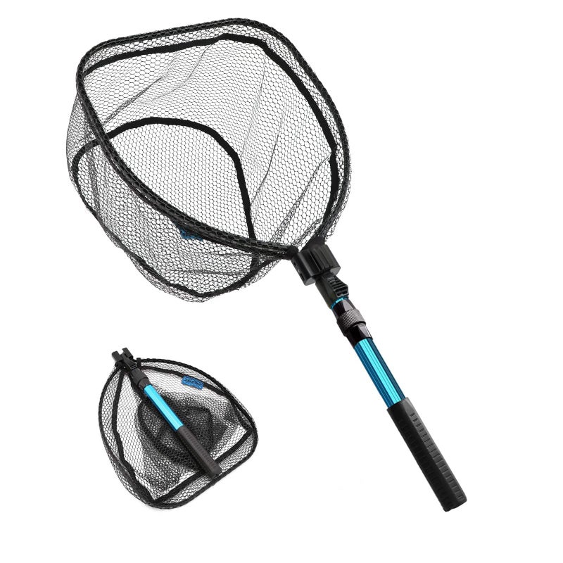 SAN LIKE Collapsible Telescopic Pole Fishing Net - Folding Extend Rubber Coated Freshwater Saltwater Landing Net for Trout Bass Steelhead Salmon Kayak (SD-139S(1.1M)) - Image 1