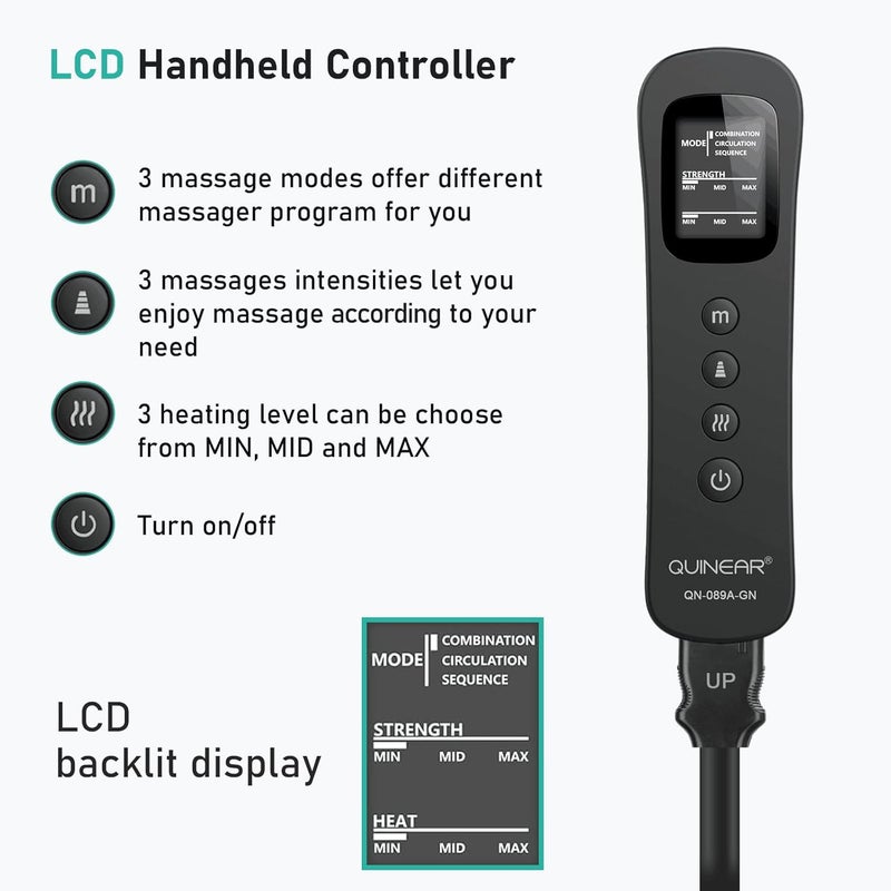 QUINEAR مدلك الساقين لتحسين الدورة الدموية وتخفيف الألم مدلك ضغط الساقين مع 3 أوضاع مدلك القدم والساق مع 3 مستويات شدة و3 درجات حرارة هدية للأم والأب - Image 4