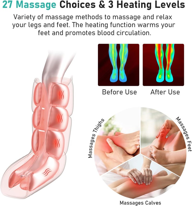 QUINEAR مدلك الساقين لتحسين الدورة الدموية وتخفيف الألم مدلك ضغط الساقين مع 3 أوضاع مدلك القدم والساق مع 3 مستويات شدة و3 درجات حرارة هدية للأم والأب - Image 3