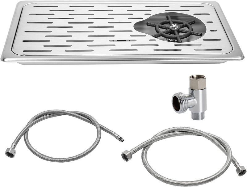 DIBTSA Pitcher Rinser, Espresso Rinser with Spray, Drain and Drip Tray, Stainless Steel Bar Glass Rinser for Sink, Cup Washer for Home Kitchen Hotel Cafe Restaurant (16.7x9.1x1.2 Inch) - Image 1