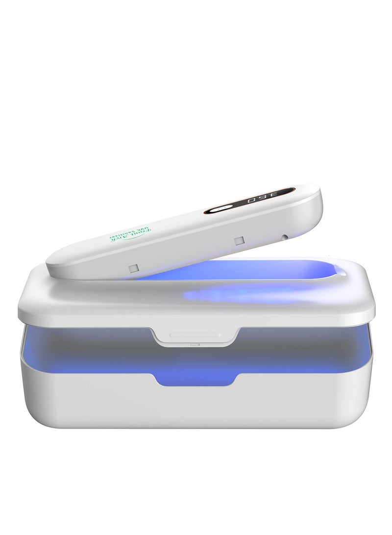 UV Light Sanitizer Box u0026 Wand - Rechargeable Phone Sterilizer, 2 in 1 Design with Removable UV Light Sanitizer Wand, Portable, Rechargeable Ultraviolet Light Disinfection, White - Image 1
