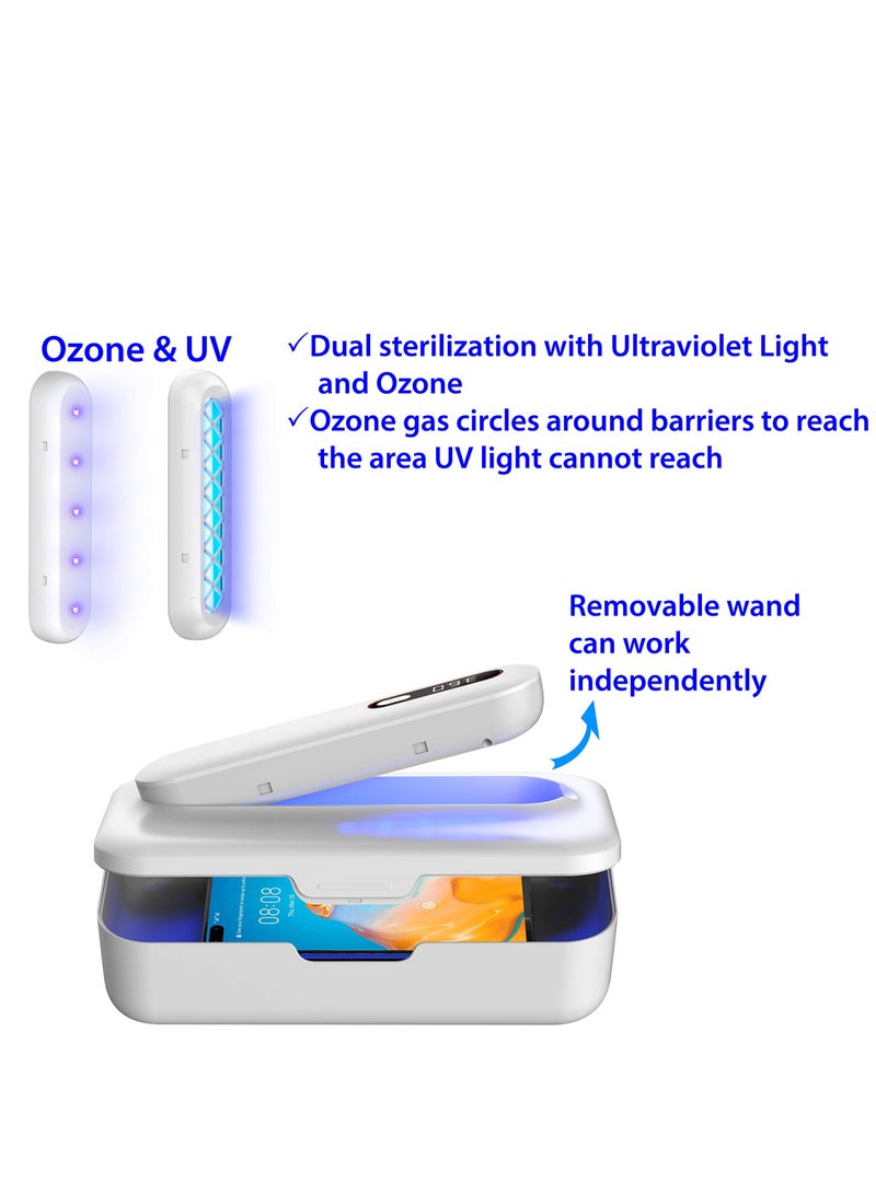 UV Light Sanitizer Box u0026 Wand - Rechargeable Phone Sterilizer, 2 in 1 Design with Removable UV Light Sanitizer Wand, Portable, Rechargeable Ultraviolet Light Disinfection, White - Image 3