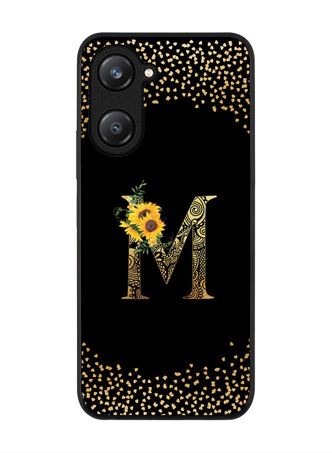Stylizedd Rugged Black edge case for Vivo Y28s 5G / Vivo Y18 4G /Vivo Y03 4G Case Cover- Custom Monogram Initial Letter Floral Pattern Alphabet - M ( Black) - Image 1