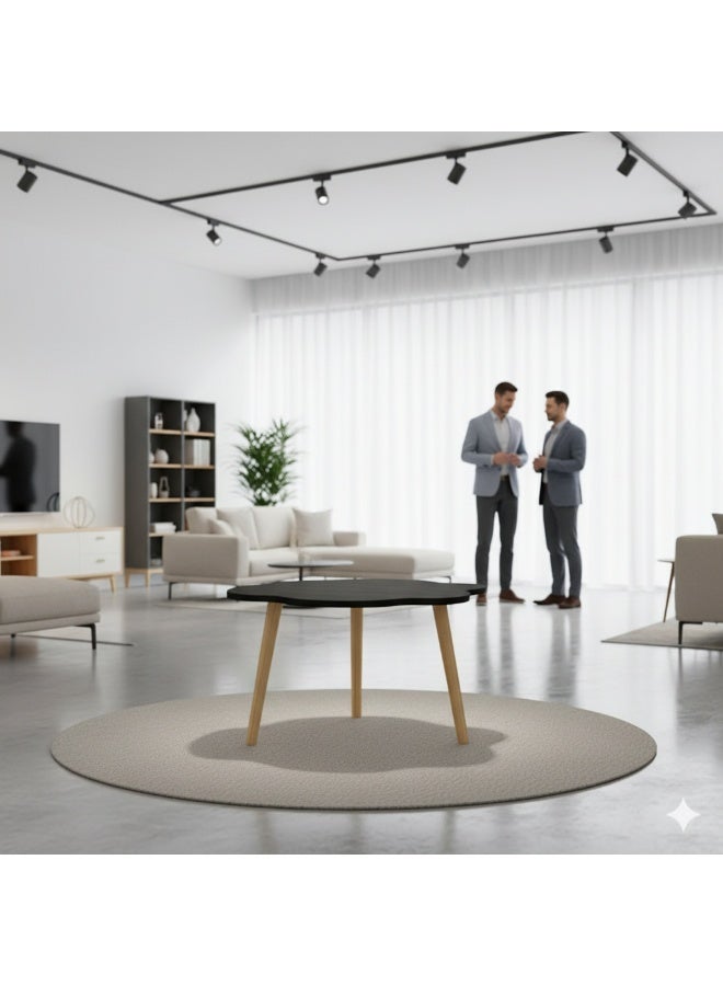 واو طاولة قهوة صغيرة من الخشب الصلب على شكل سحابة واو، طاولة طعام غير منتظمة لغرفة النوم، مكتب دائري لنافذة خليجية (40×40 سم) باللون الأسود - Image 4