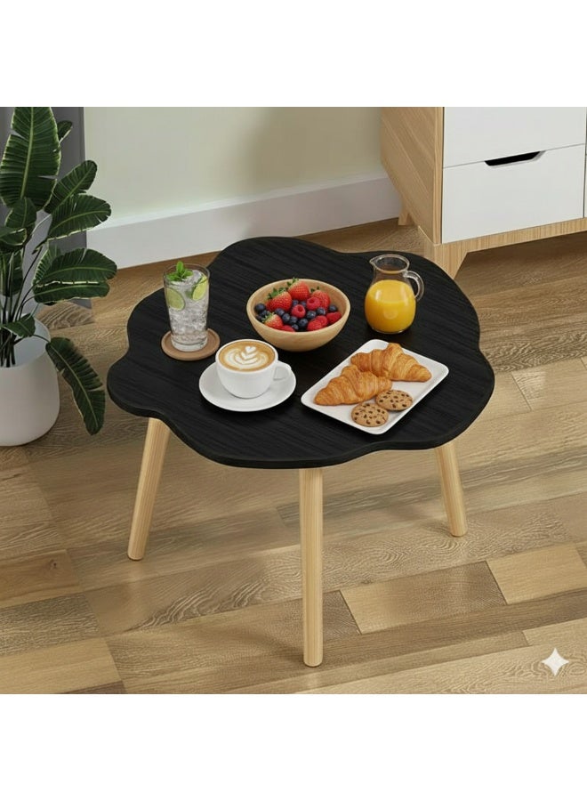 واو طاولة قهوة صغيرة من الخشب الصلب على شكل سحابة واو، طاولة طعام غير منتظمة لغرفة النوم، مكتب دائري لنافذة خليجية (40×40 سم) باللون الأسود - Image 2