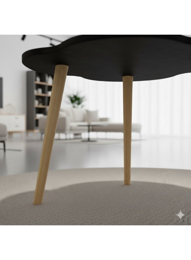 واو طاولة قهوة صغيرة من الخشب الصلب على شكل سحابة واو، طاولة طعام غير منتظمة لغرفة النوم، مكتب دائري لنافذة خليجية (40×40 سم) باللون الأسود - Image 3