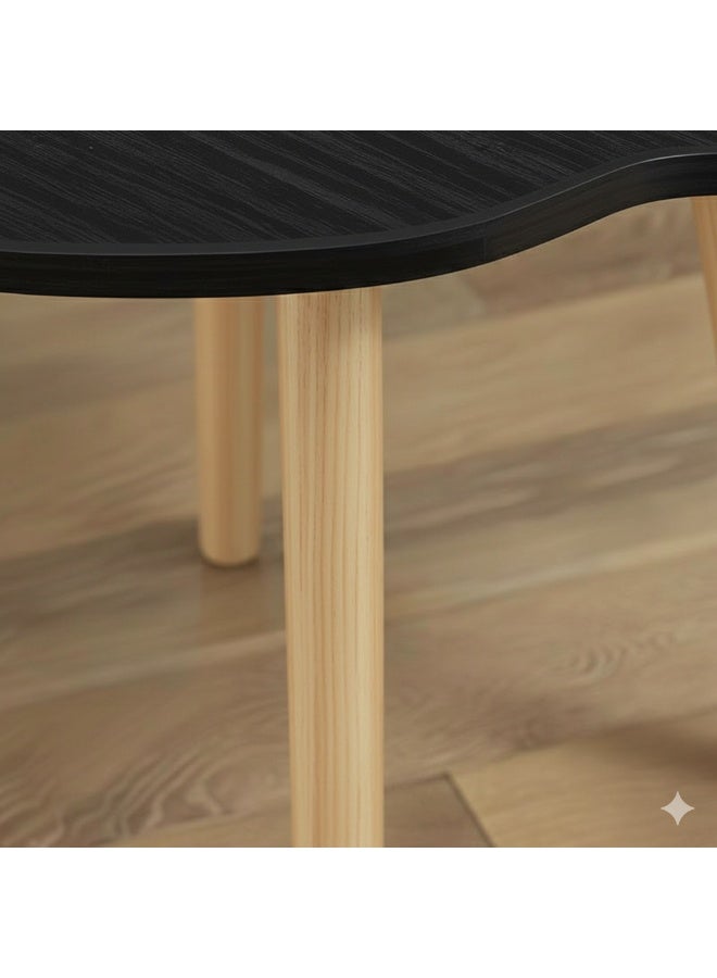 واو طاولة قهوة صغيرة من الخشب الصلب على شكل سحابة واو، طاولة طعام غير منتظمة لغرفة النوم، مكتب دائري لنافذة خليجية (40×40 سم) باللون الأسود - Image 5