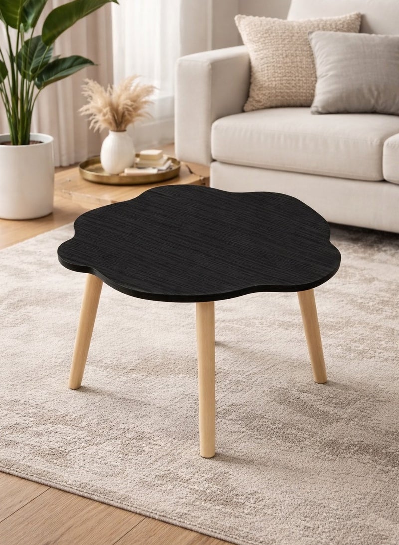 واو طاولة قهوة صغيرة من الخشب الصلب على شكل سحابة واو، طاولة طعام غير منتظمة لغرفة النوم، مكتب دائري لنافذة خليجية (40×40 سم) باللون الأسود - Image 1