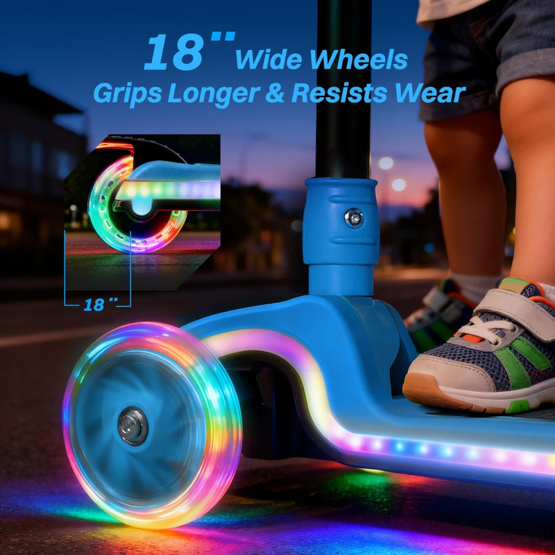 ZIFFY JOVA ZIFFY Kids Scooter for Boys & Girls Features LED Light-Up Wheels, 4 Adjustable Height Handlebars, and Lean-to-Steer Design with Anti-Slip Wide Surface for Stability - Up to 110LBS(Blue) - Image 5